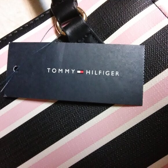 Tommy Hilfiger pink & black & cream ? striped handbag NEW NWT - Picture 4 of 16